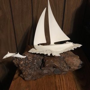 John Perry, Hand carved Dolphins and Boat.